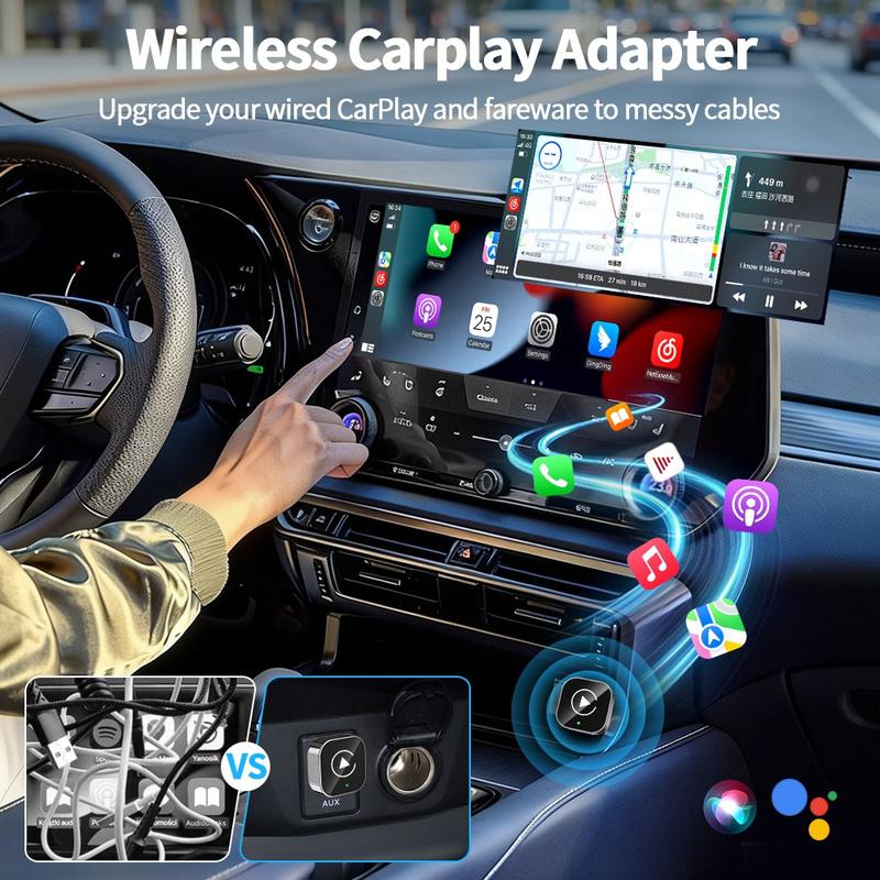 New Wireless Carplay Adapter, Upgrade Wired Carplay/Android Auto to Wireless, Universal Mini USB and Type-C, Plug and Play, Fast Stable Connectioncar accessory, Carplay Dongle Connectivity