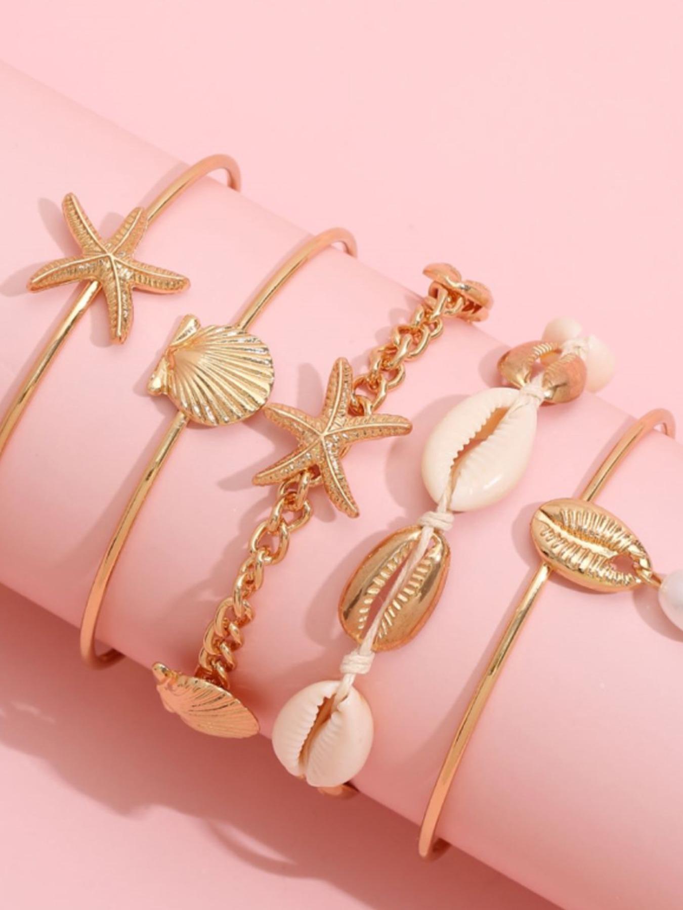 Fashionable Starfish & Shell Decorated Bracelet, Boho Style Jewelry for Women, Trendy All-match & Exquisite Jewelry for Birthday Gift, Bangles Bracelets Set, Stackable Bracelets, Fashion Chic Accessories