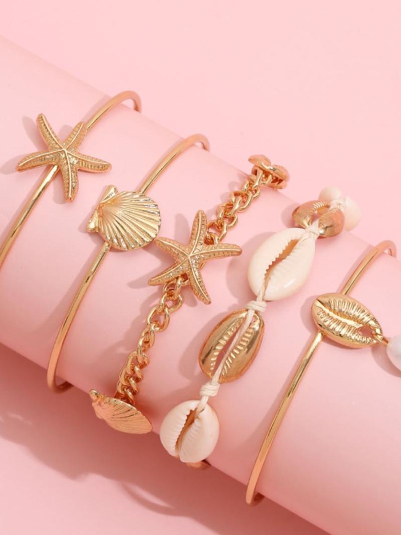 Fashionable Starfish & Shell Decorated Bracelet, Boho Style Jewelry for Women, Trendy All-match & Exquisite Jewelry for Birthday Gift, Bangles Bracelets Set, Stackable Bracelets, Fashion Chic Accessories