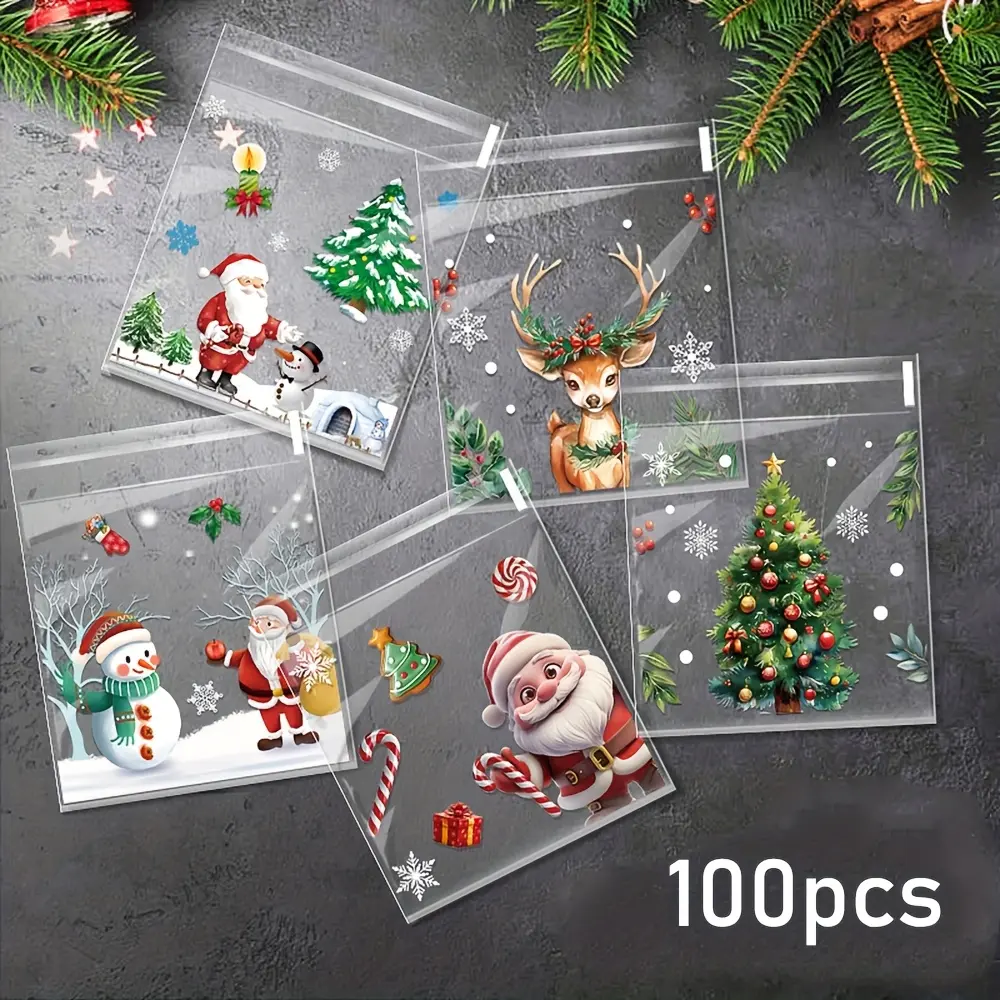 Random styles sent 100 Count 5-in-1 Clear OPP Self Seal Bags Christmas Candy & Cookie Gift Wrapping Bags Perfect for Holiday Party Snacks & Chocolate Gifts #ChristmasGifts #PartyFavors #PackagingBags