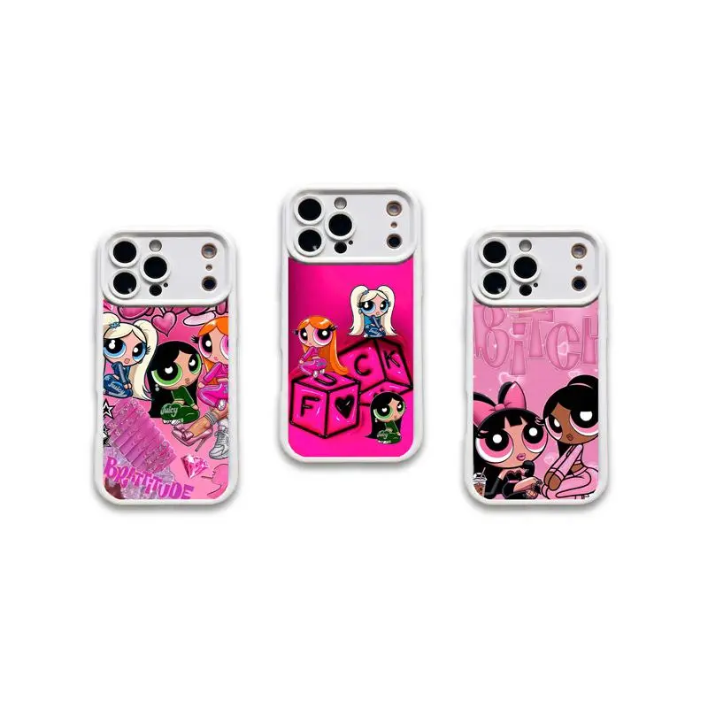 P0werpuff Girls Y2K Phone Case,TPU Silicone Camera Protective Rugged phone cover,for iPhone 11-17,XS/S series,for Samsung S /A Series,Shockproof Silicone Lightweight Anti-Scratch Cover,TPU Bumper Protection Trendy Cartoon Cover,for iPhone 17 Pro Max case