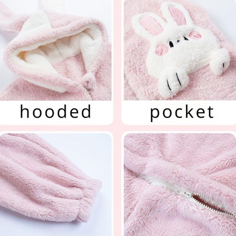 Coral Velvet Onesies Women Cute Rabbit Kigurumi Unicorn Preppy Cartoon Hooded Kawaii Thicker Winter Warm Cotton Pajamas Homewear