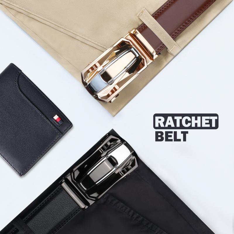 1pcs Genuine Leather Ratchet Belt for Men - Adjustable Automatic Buckle, Versatile Casual Business Style, Durable Alloy Buckle, High-Quality Leather Panel, Easy to Wear And Suitable for Any Occasionvalentine'S Day
