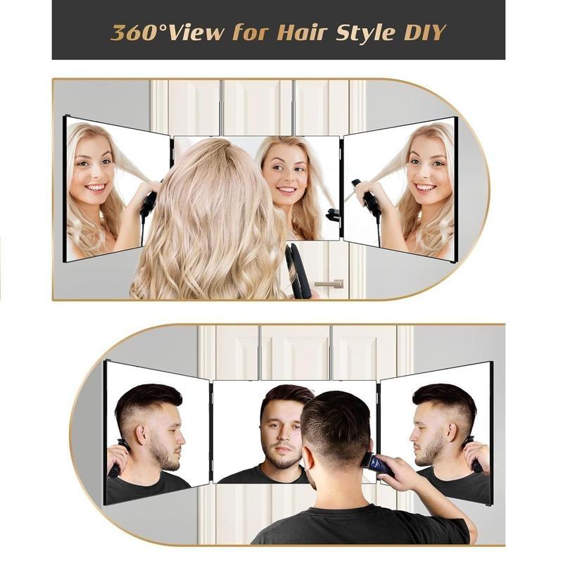 Portable 3-way Mirror, 1 Box 360 Degree Adjustable Hairdressing Mirror, Professional Makeup Mirror, Folding Mirror for Men and Women, Adjustable Trifold Mirror Portable 3-way Mirror, 1 Box 360 Degree Adjustable Hairdressing Mirror, Professional Makeup Mirror, Folding Mirror for Men and Women, Adjustable Trifold Mirror