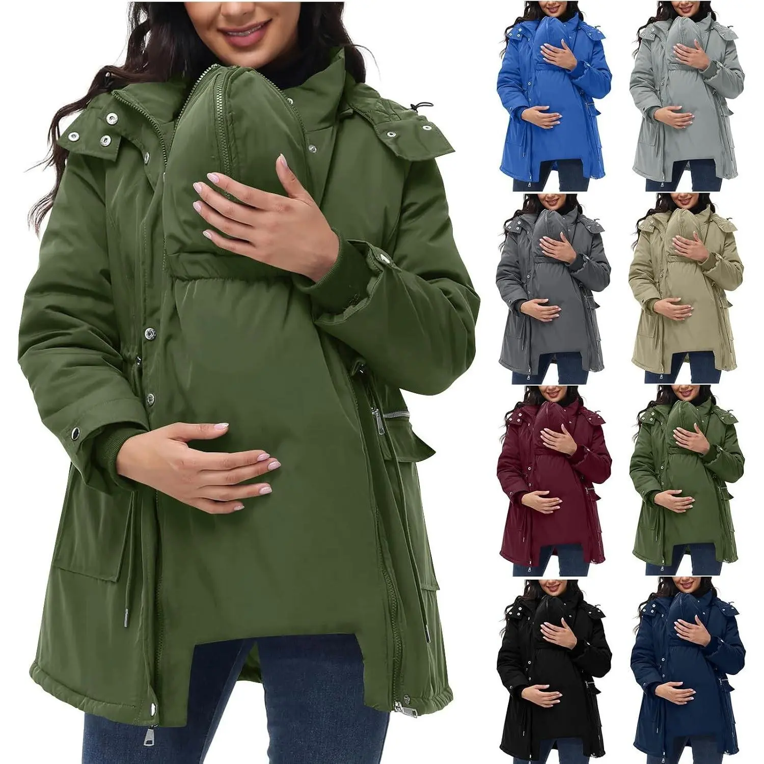 Womens 3-in-1 Maternity Puffer Coats Winter Warm Quilted Lined Parka Water-Resistant Babywearing Hooded Jackets