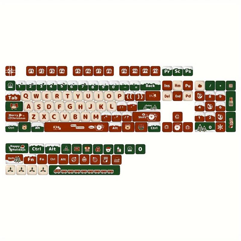 Theme PBT Keycaps Set Red Green Snow Design 6.25U for 61 64 68 81 82 84 87 89 96 97 98 99 100 104KEY Mechanical Keyboard Caps Durable Thermal Sublimation Christmas Gift