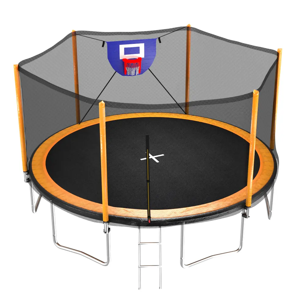14FT Orange Trampoline with Outer Safety Enclosure, Inflator and Ladder, Ideal for Family Fun and Active Play