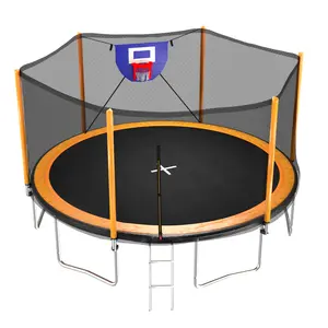 14FT Orange Trampoline with Outer Safety Enclosure, Inflator and Ladder, Ideal for Family Fun and Active Play