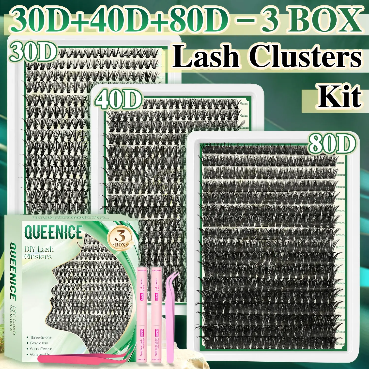 3 Styles Eyelash Lashes Ultra-Thin Band, Wispy Volume Soft Comfortable, 30D 40D 80D Individual Lash, Easy to Apply Makeup, Women Gift