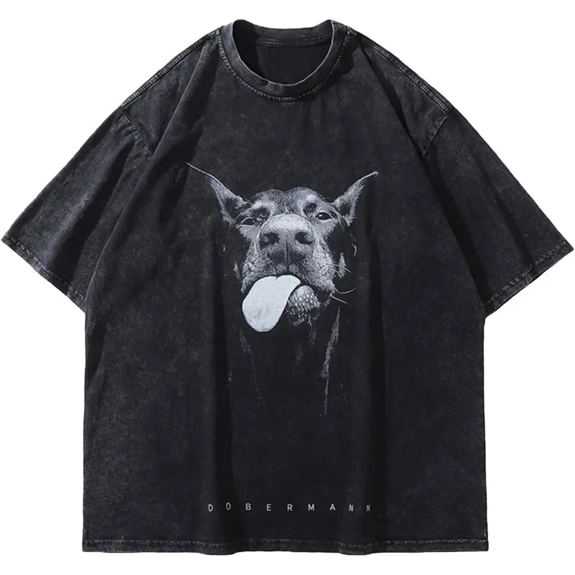 Women's Fashion Comfortable Short-Sleeve Retro Doberman Dog Head Print T-Shirt, Streetwear Dog Lover Tee for Matching Clothes, Shortsleeve, Casual, Soft