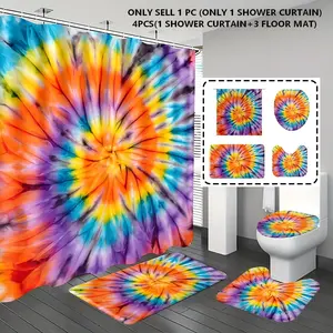 1pc/4pcs, bathroom curtains shower, bathroom set, shower curtain sets, bathroom decor, Modern Bathroom Decor, bathroom rug, bathroom mat, colorful tie-dye patterns, abstract theme decoration, with 12 hooks