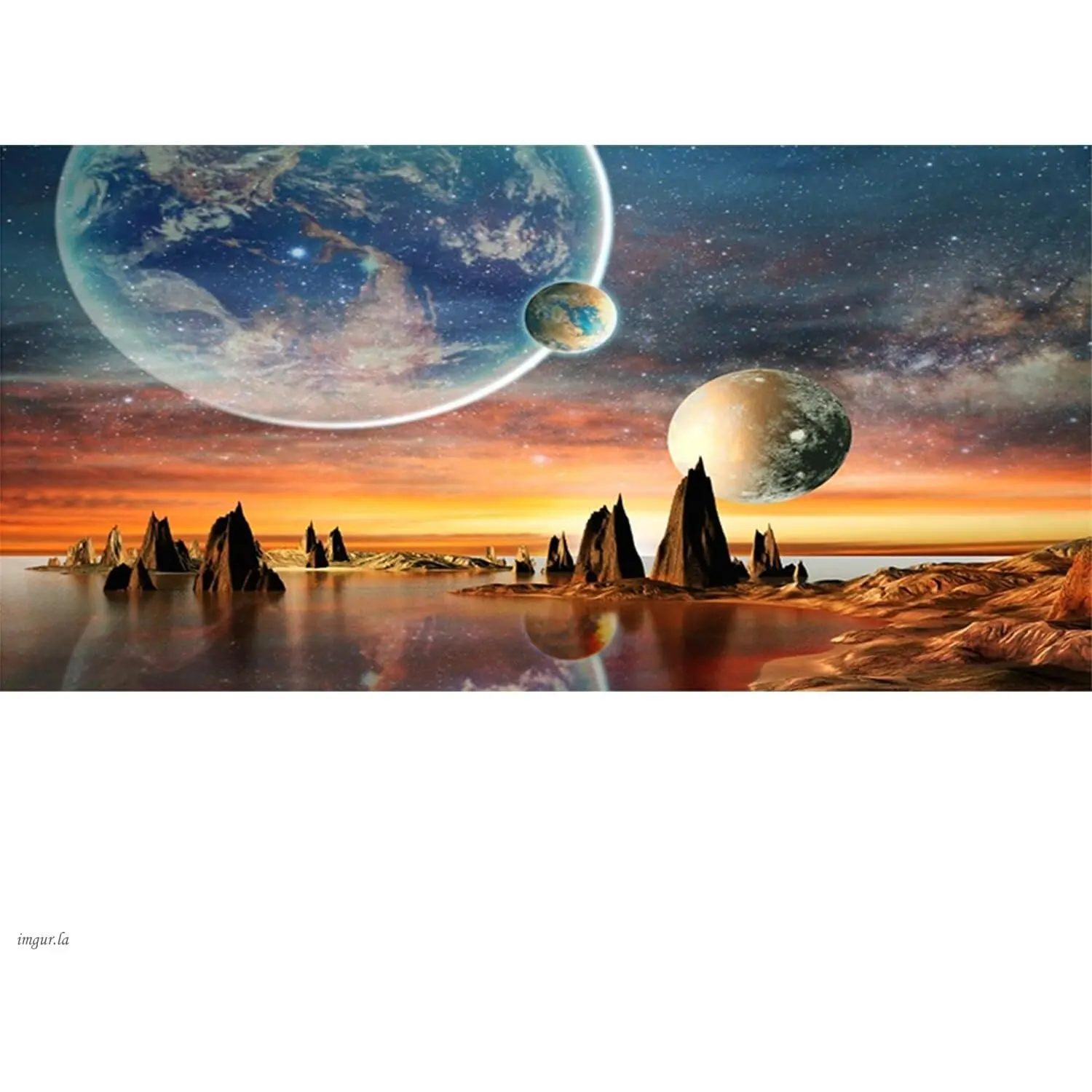 30x12 in Galaxy Theme Space Art Aquarium Backdrop, Planet Earth Fish Tank Background for DIY Needlework & Toys Hobbies