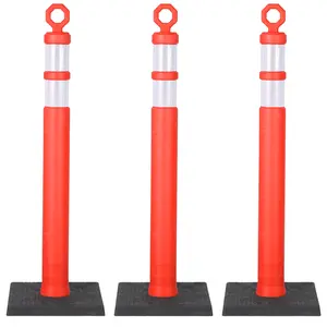 3/6 Pack 42" Traffic Delineator Posts, PVC Safety Cones with Reflective Collar & Rubber Base, Traffic Cones for Parking Lots, Road Safety, Construction