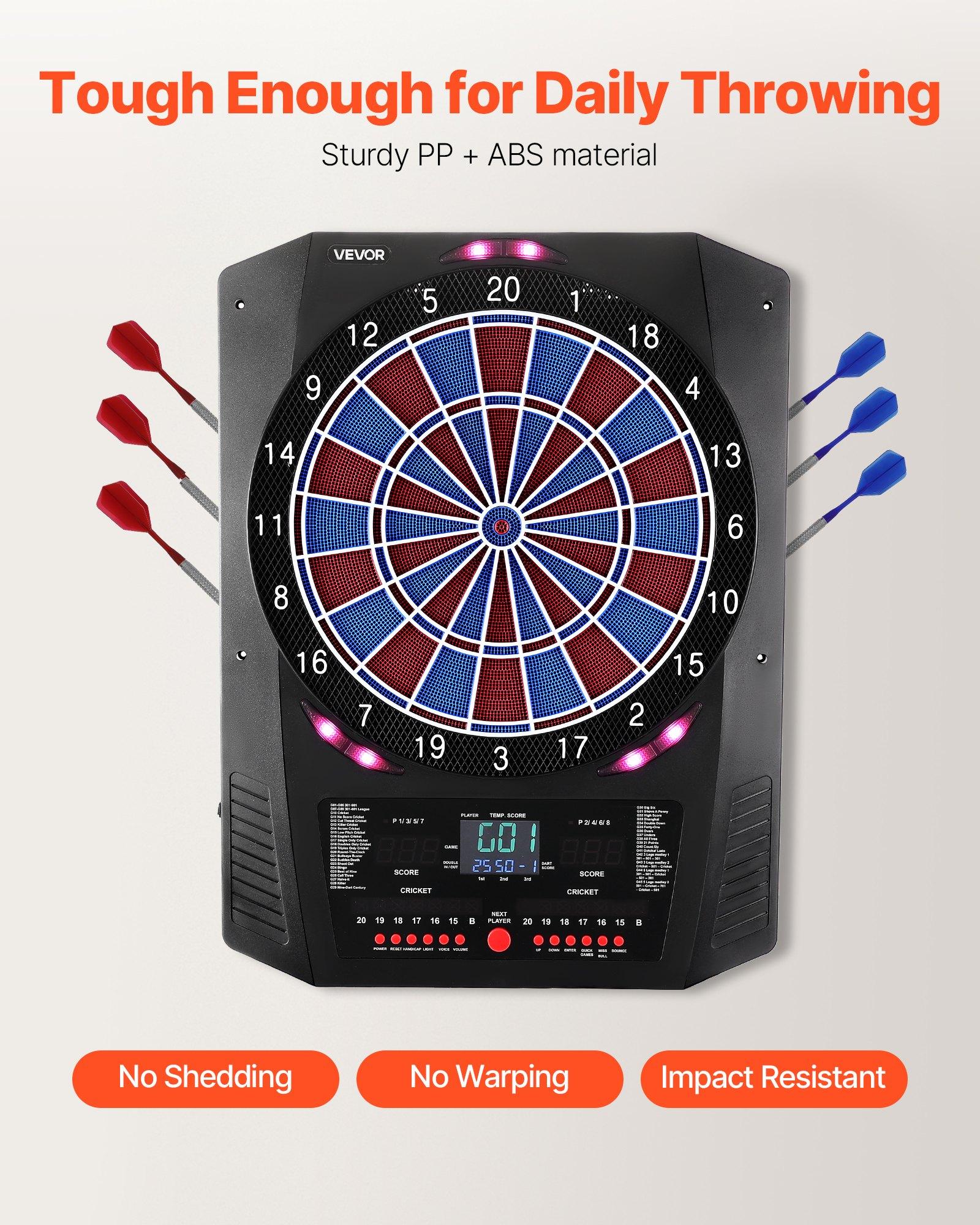VEVOR Electronic Dart Board, 13.5" Target Dartboard with 45 Games & 474 Variations for Up to 8 Players, 6 Dart Shafts with Flights & 50 Soft Tips, Color LED Cricket Scoring Screen for Home Party Bar