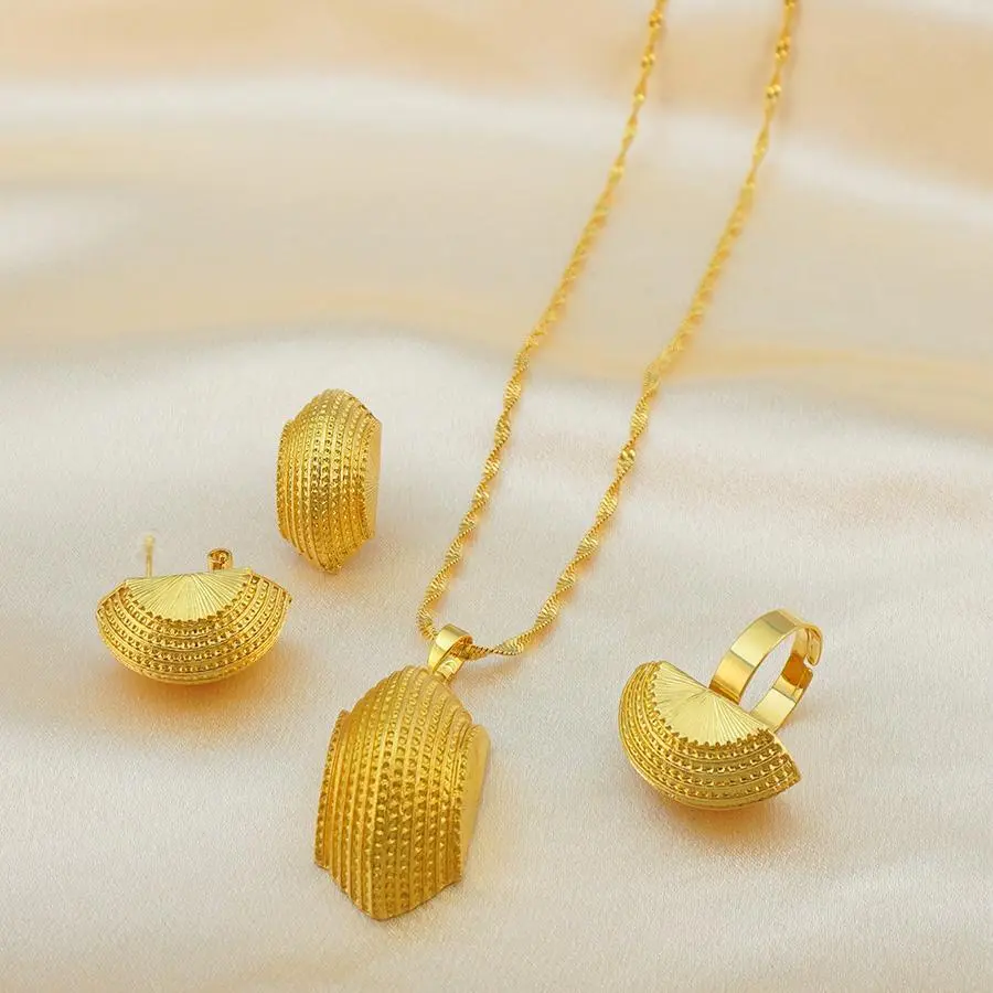 Women's African Style Ethnic Motif Jewelry Set - Couple Jewelry, Ethiopian/Eritrean Traditional Necklace, Ring, Pendant, Earrings for Middle East Habesha Wedding Gift, African Style Jewelry Sets
