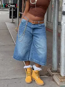 Women's Vintage Washed Denim Wide Leg Seven-Eighths Pants, High Street Fashion Loose Fit Straight Leg Mid Waist Casual Jeans
