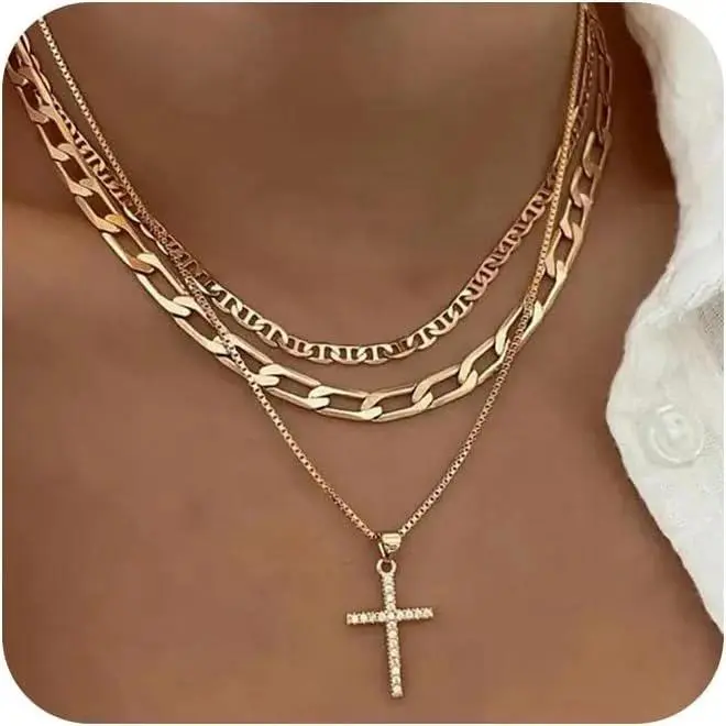 Cross Necklace for Women Stackable Stacked Stacking Layering Layered Necklaces Gold Necklace Cross Pendant Diamond Jewelry Gift