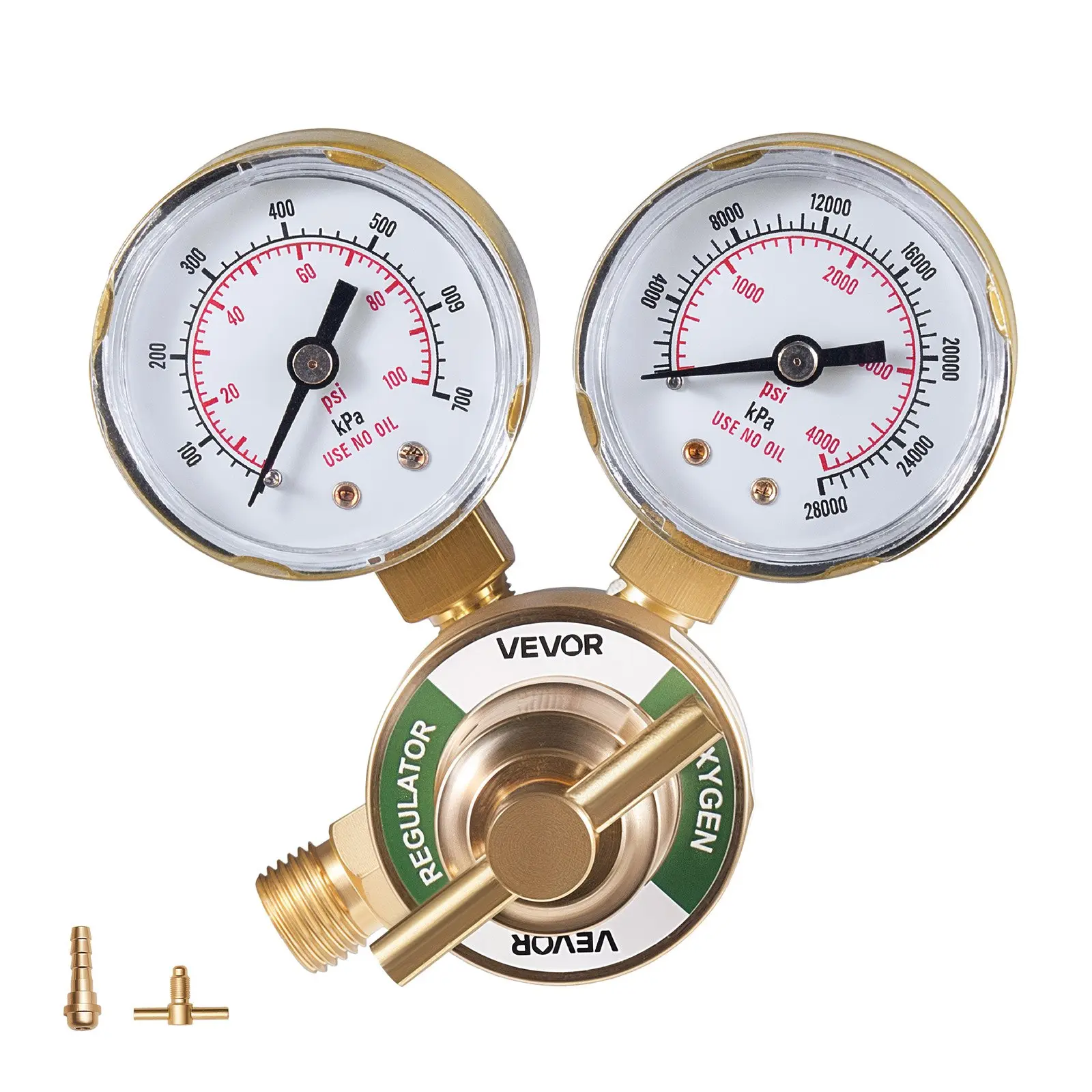 VEVOR Oxygen Regulator, Precise Oxy Regulator, 0-4000PSI Welding Gas Gauge with CGA-540 Inlet Connection 9/16"-18 RH Outlet Connection, T-Handle Adjustment