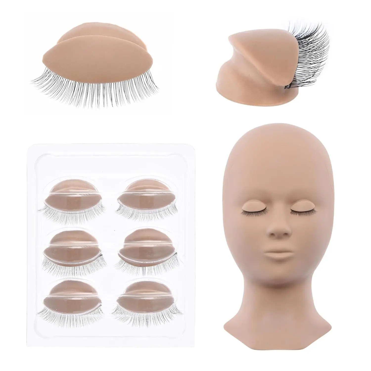 Double-Layers Eyelash Practice Eyelids Lash Mannequin Head for Eyelash Extension Practicing and Training Supplies