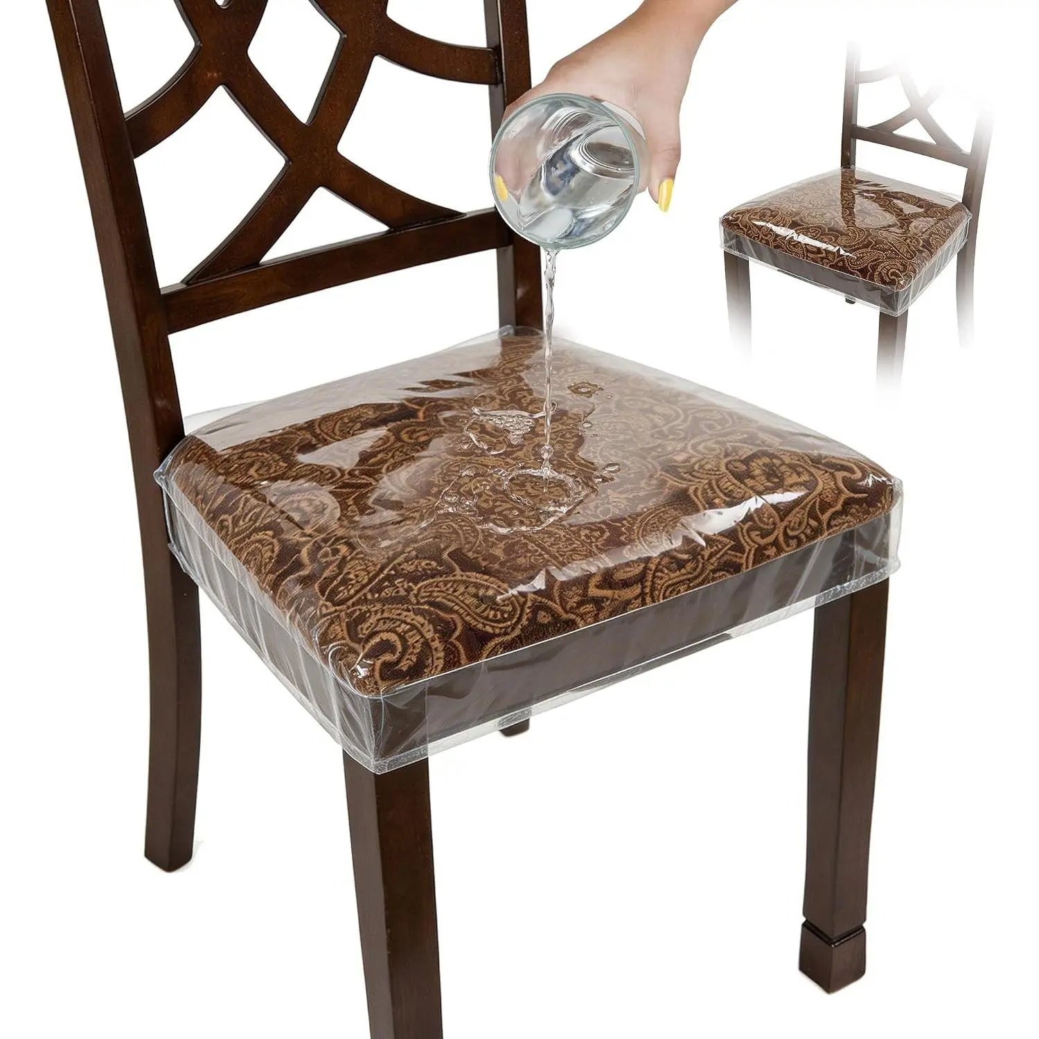 Waterproof Clear Vinyl Plastic Chair Covers, Seat Protectors for Dining Chairs, Fits 16-18 Inch, 2 Pack Set, Cushion Protector for Cats, Kids, Kitchen TableGift