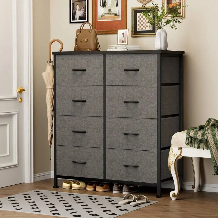 Dresser For Bedroom With 8 Drawers Tall Dresser & Chest Of Drawers Fabric Dresser With Wood Top And Sturdy Steel Frame,chabuildreark,farmhouse,coffee bar cabinet,lockable,storage,,,unit,,jewelry,armoire,,tower,,cabinets,bathroom,mirror,load,cap,hall,tree,