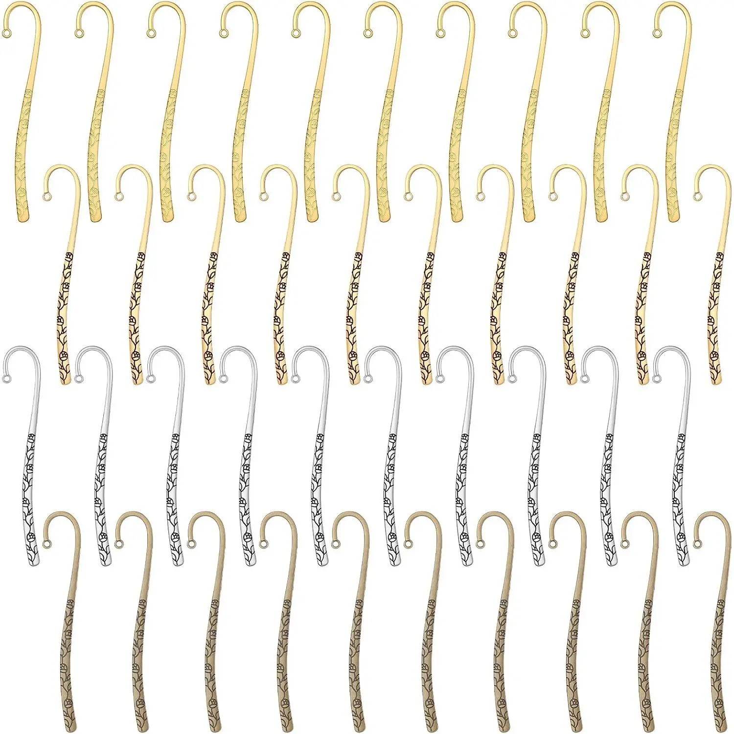 40 Pack Metal Bookmark, Metal Bookmark Hairpin Hook Carved Antique  with Loop Book Markers Embossed Bookmarks,  Making Charms