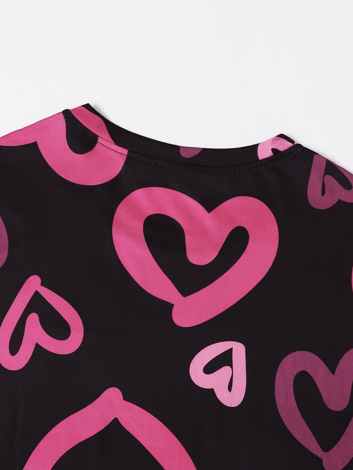 【Plus Size】 All Over Heart Print Round Neck Nightdress, Casual Soft Comfortable Short Sleeve Nightgown for Women, Women's Sleepwear & Loungewear for All Seasons