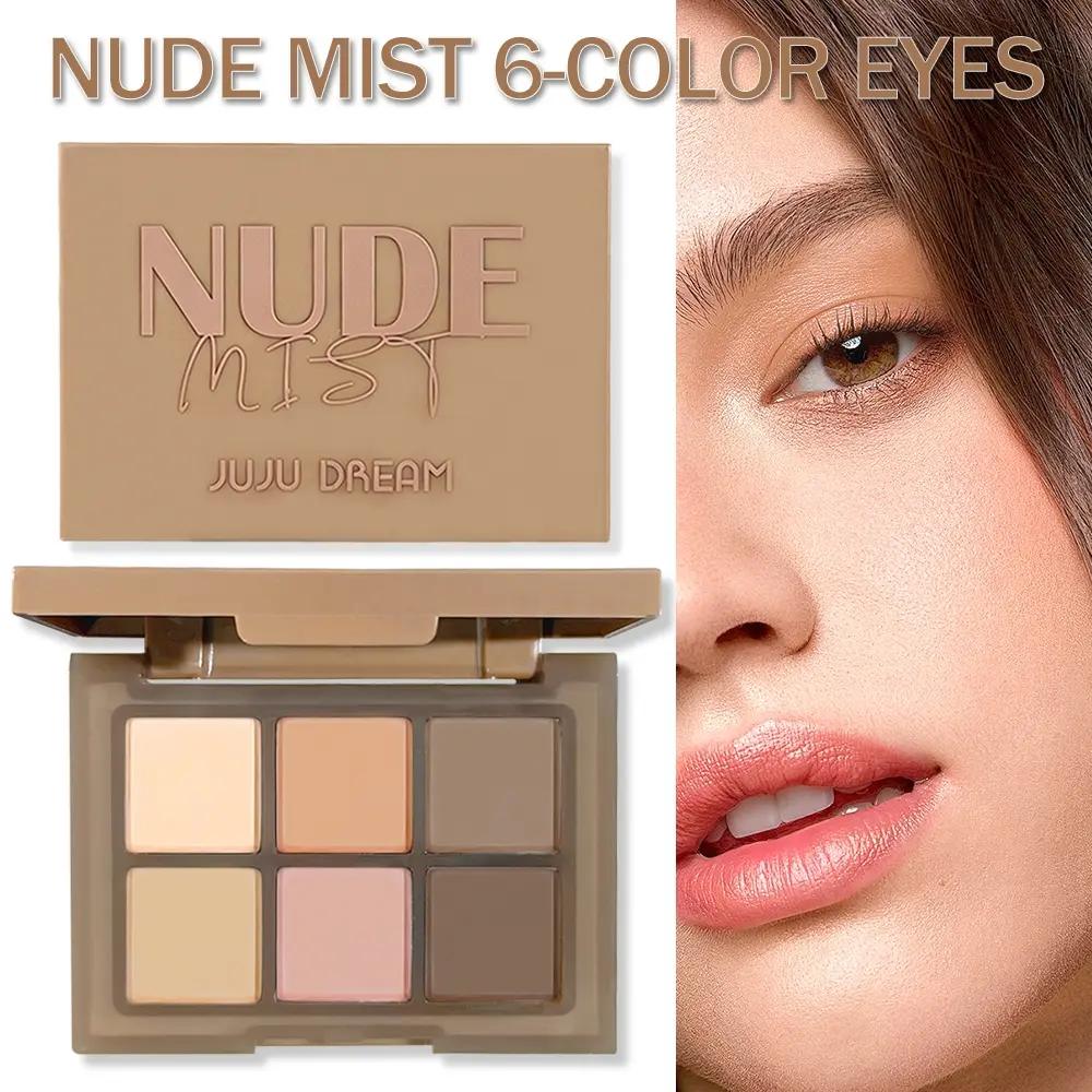 JUJU DREAM 6 Shades Matte Nude Neutral Eyeshadow Palette, All-matte warm earth beige & soft pink tone collection, creamy ultra-fine powder with low fallout, effortlessly blendable buildable pigment without patchiness