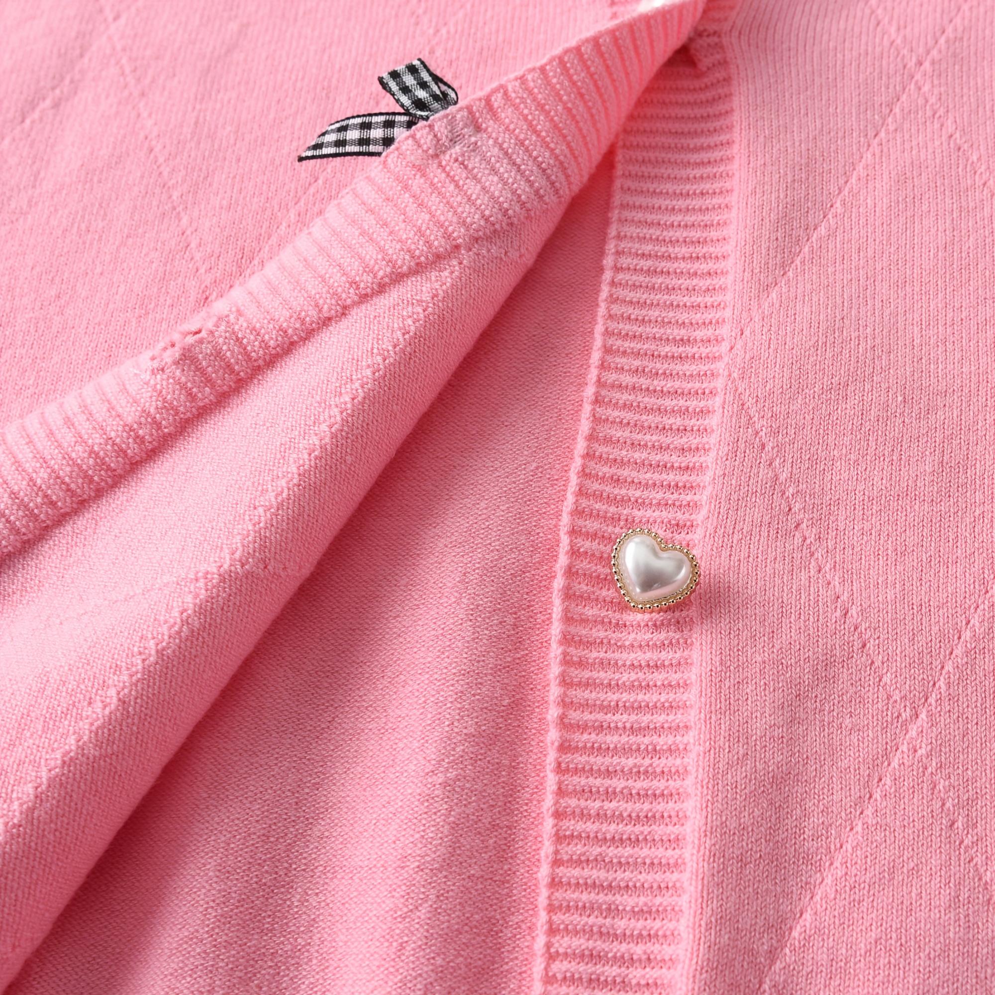 Girls' Elegant Knit Cardigan Sweater - Beige & Black Bow Accent Sweater, Soft Long Sleeve Button-Front Closure, Warm Breathable Sweater for Spring/Fall, Perfect for Everyday, Parties, School, and Outdoor Activities - Girls' Sweater, Party Outfit, Classic