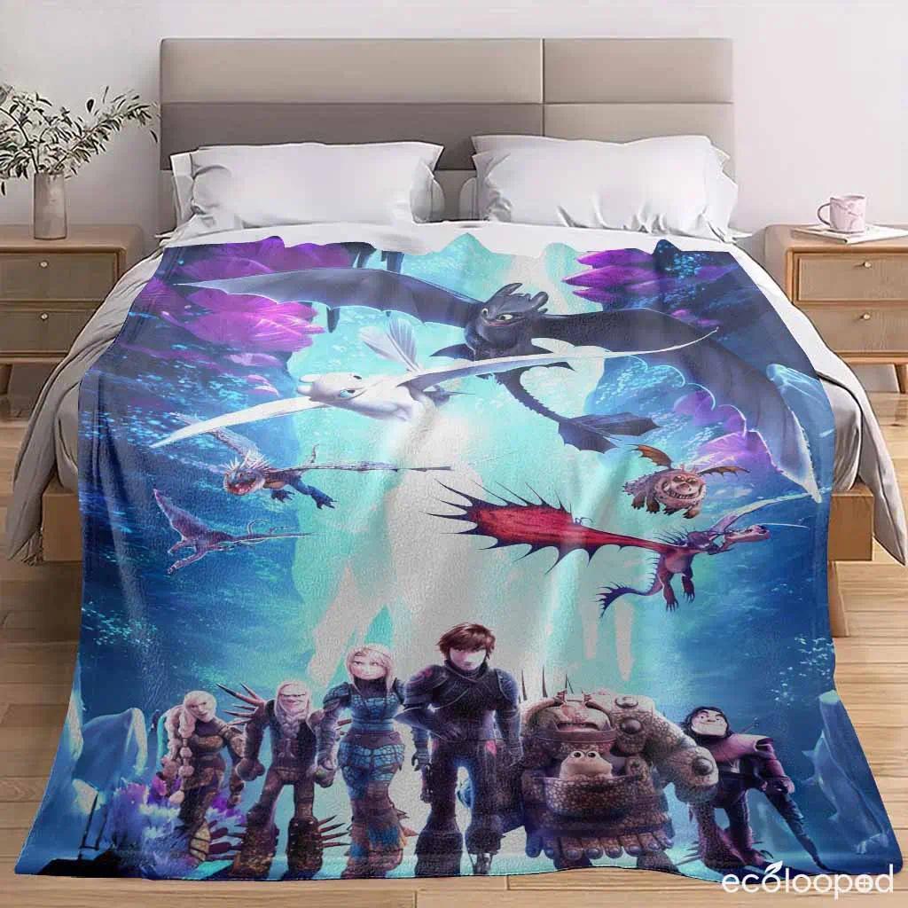 How to Train Your Dragon Flannel Blanket Toothless and Light Fury Fantasy Print UltraSoft Warm and Cozy Perfect for Movie Nights Home Decor Travel Unique Gift for Dragon Fans, Cozy Throw, Graphic Blanket, Aesthetic Decor, Plush Blanket, Comfortable Gift,