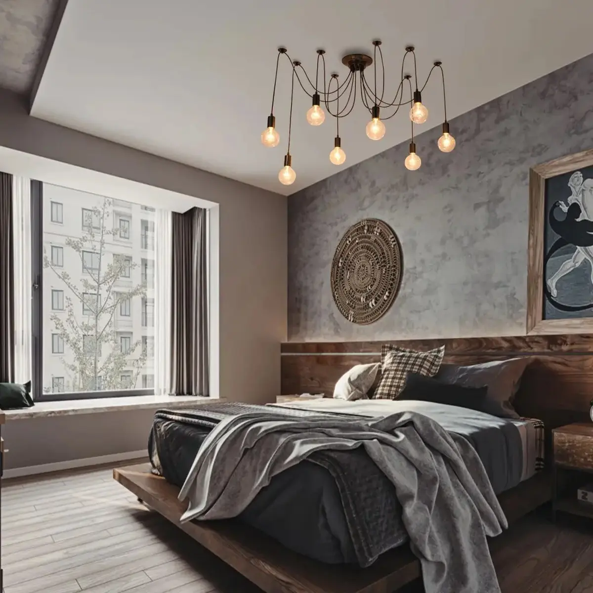 6/8-Light Industrial Spider Chandelier, Retro Metal Pendant Ceiling Light with E26 Bases, Adjustable Hanging Drop Light Fixture for Bedroom, Kitchen, Living Room, Dining Room, Loft & Home Decor, Bulbs Not Included