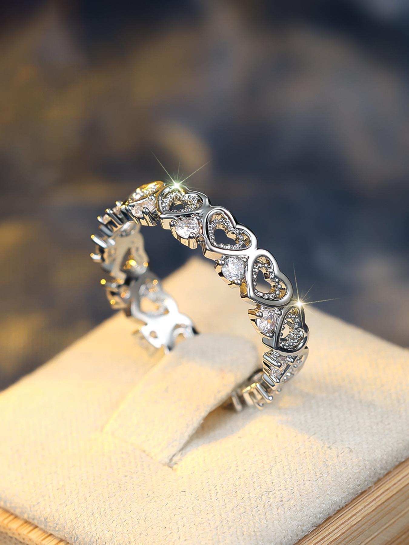 1 Piece Fashion Heart Shaped Engagement Ring, Heart Cluster Ring, Elegant Copper Jewelry for Women, Girl's Temperament All-match Accessory, Gifts for Wife, Heart Design Ring