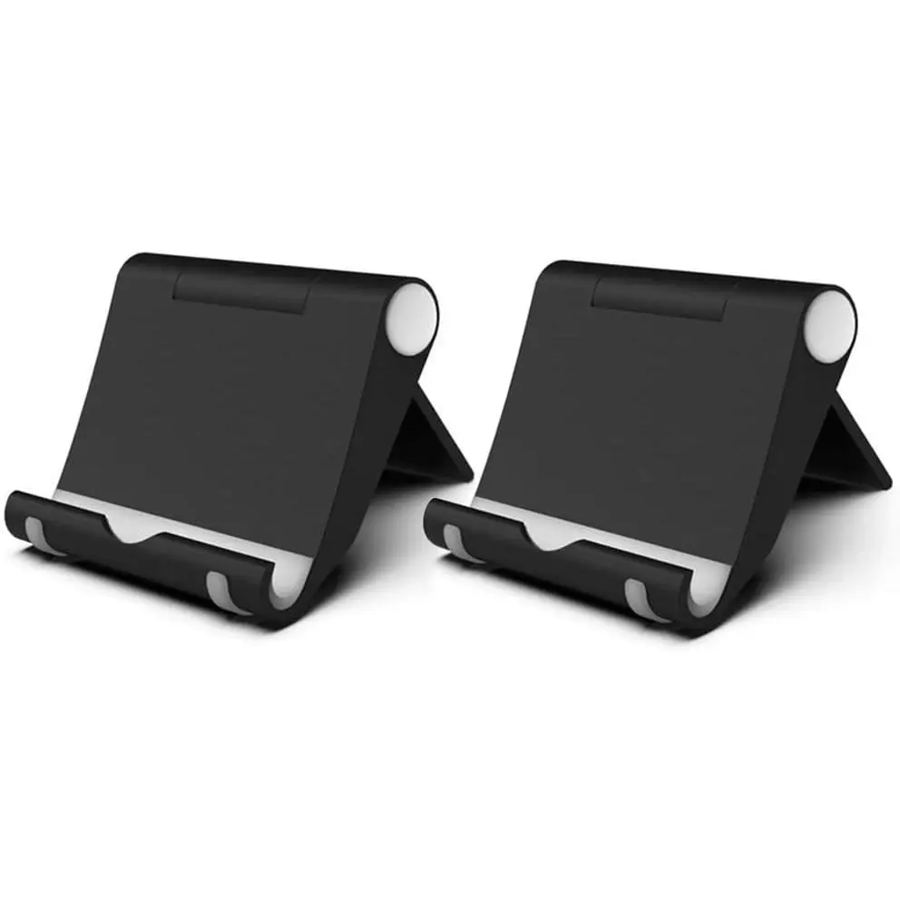 Cell Phone Stand 2 Pack Cell Phone Holder for Desk, Portable Phone Stand Holder for Desktop Kitchen Travel, Cellphone Stand Mobile Holder for  Stand &  Smartphone (Black)