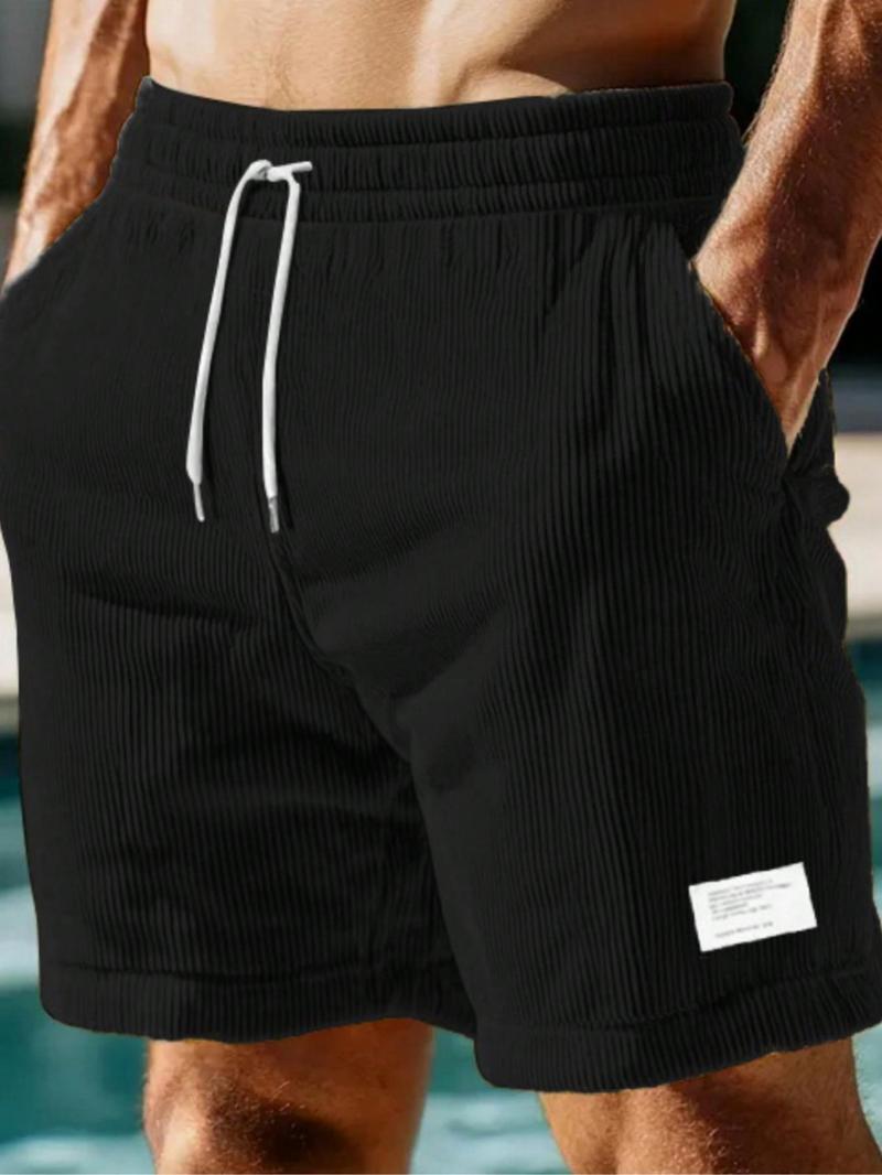Men's Regular Fit Corduroy Shorts, Casual Comfy Swim Shorts for Summer, Men's Bottoms for Daily Outdoor Wear, Men's Shorts, Beach Outdoor Wear, Swimtrunks, Drawstring Swim Bottom, Solid Swim Shorts