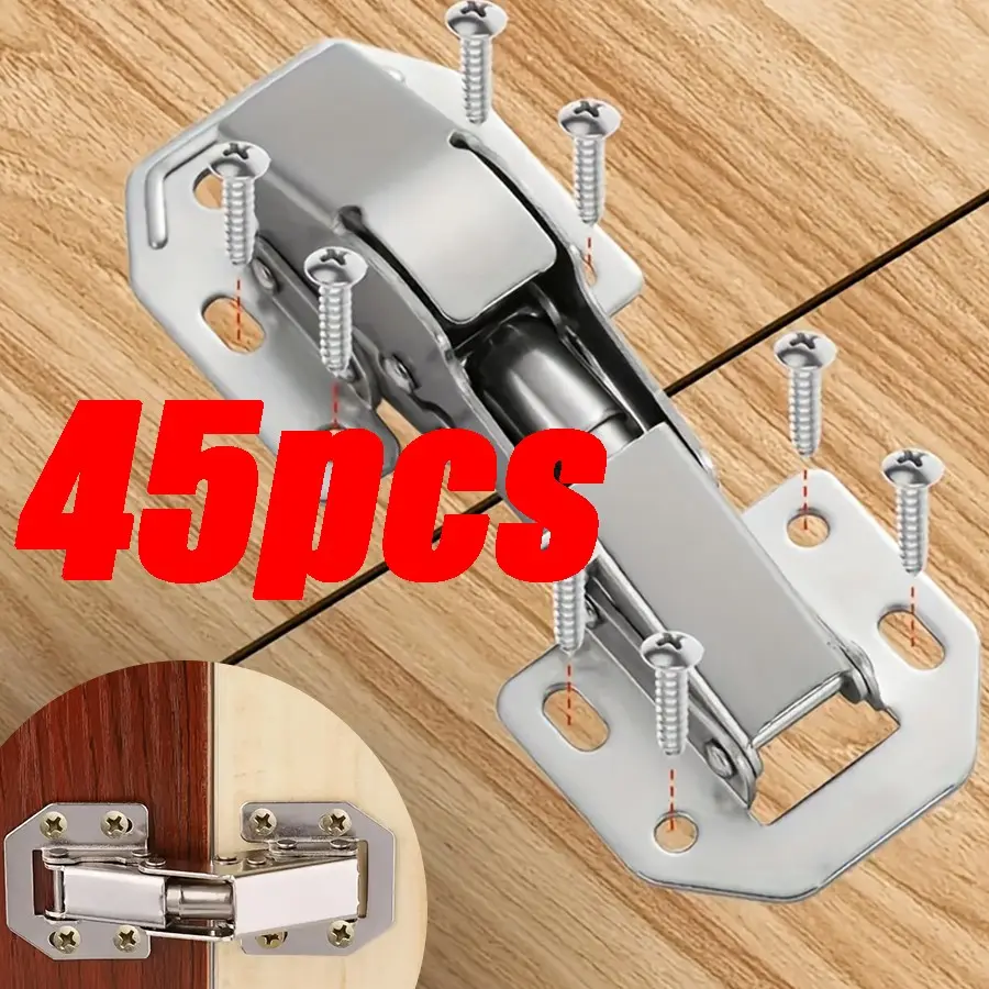 45-Piece Hole-Free Frog Hinges, 90-Degree Surface Mount Cabinet Door Hinges, Spring Loaded, Durable Hardware, Includes Screws