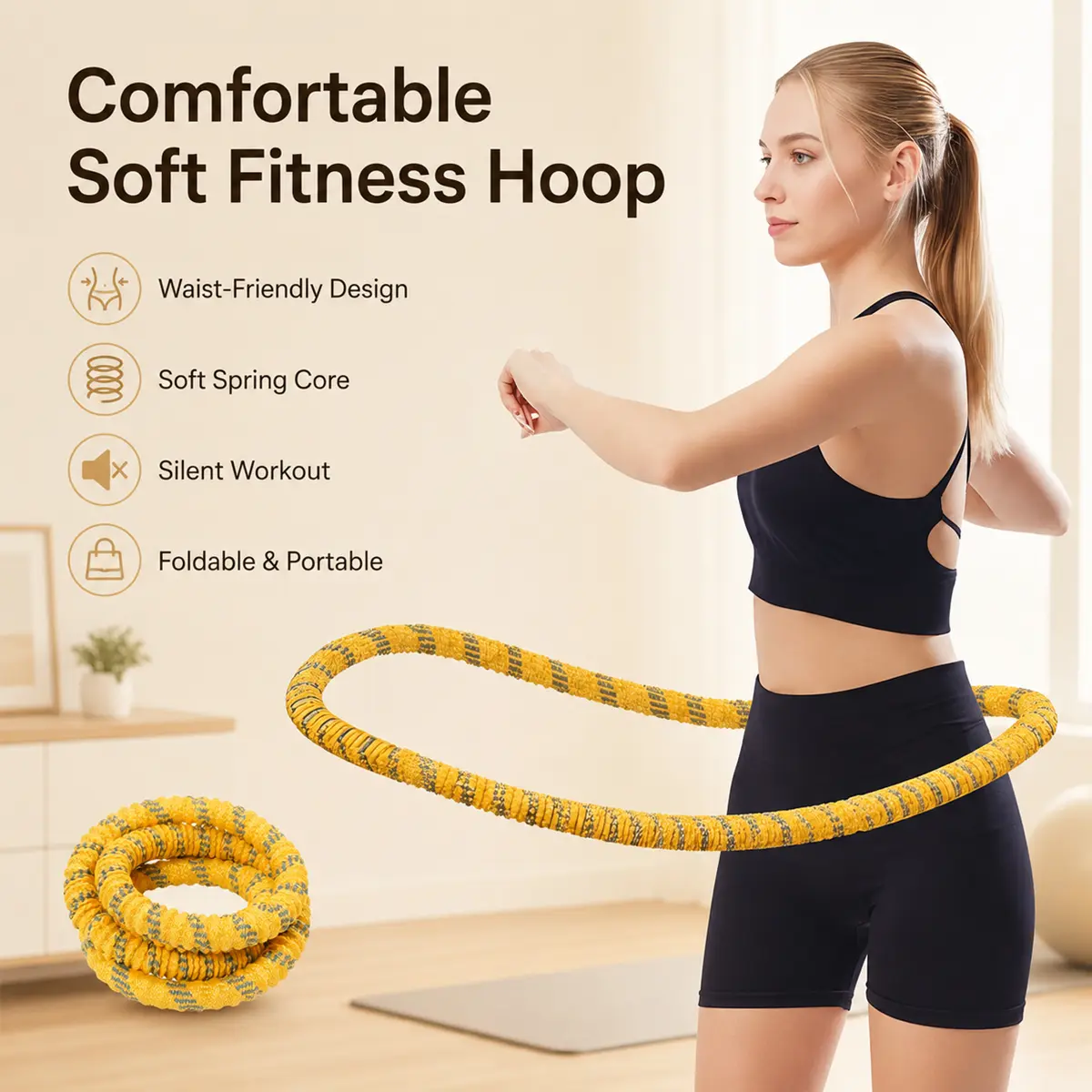 Weighted Soft Spring Hula Hoop for Adults, Foldable for Home and Travel, Portable Slimming Fitness Hoop,for Weight Loss, Waist-Friendly Design, Loss Fitness Hoop, Soft Silent Infinity Fitness Hoop, Exercise Workout Equipment,Women's fitness equipment