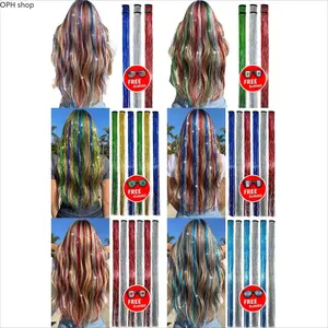 Holographic Clip-In Hair Tinsel Kit Super Shiny Sparkle Fairy Hair Strands Custom Color Shimmer Hair Accessories For Party Festival Game Day Celebration Looks