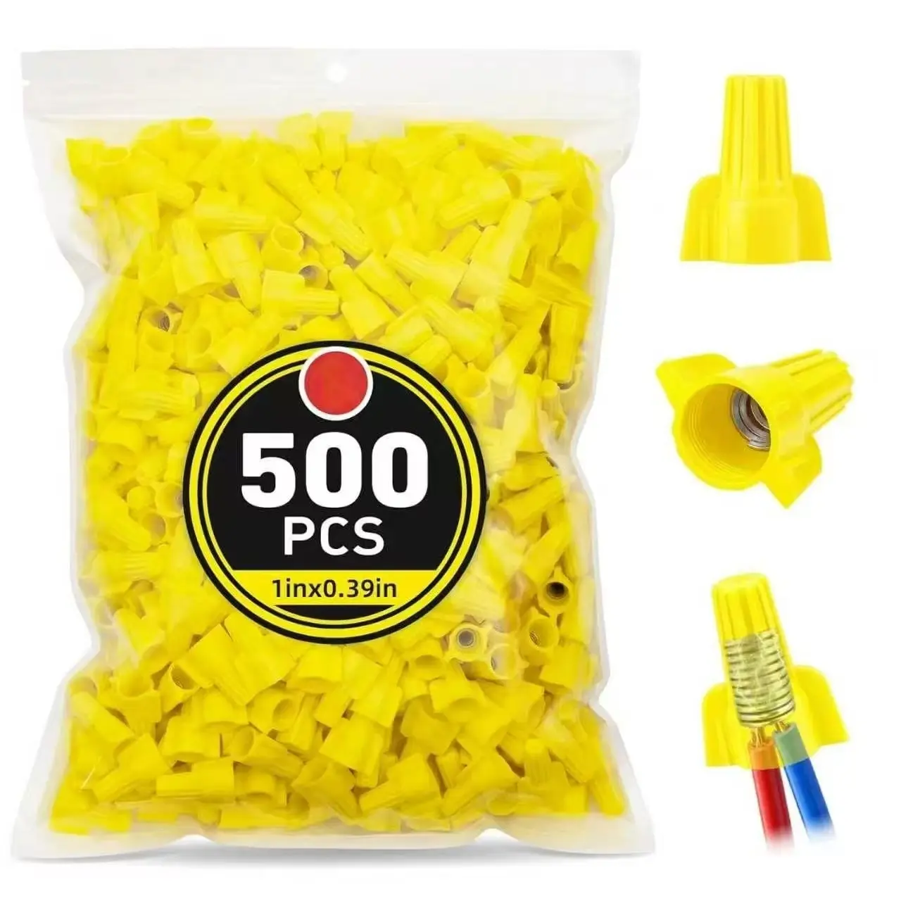 500 Pcs Yellow Twist-On Plastic Quick Connector Terminals - Screw-On Electrical Wire Caps for Home Improvement Electrical Supplies, Quick Connector Terminal