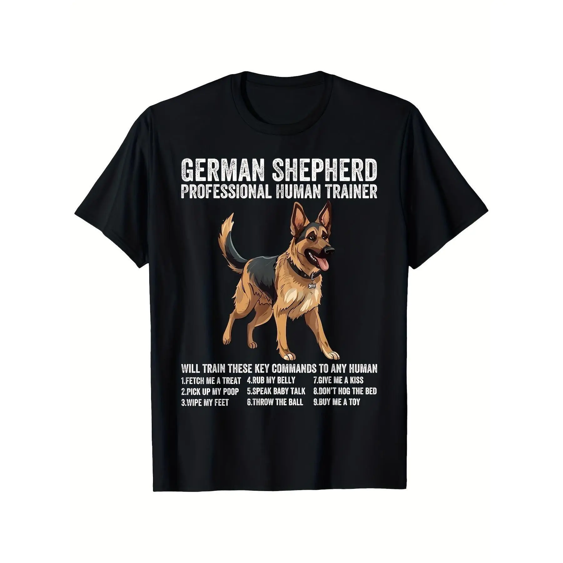 German Shepherd Professional Human Trainer T-Shirt - Unisex 2025 Summer Short-Sleeve Printed Tee Everyday Tshirt Relaxed Fit Shirt Comfortable Clothing
