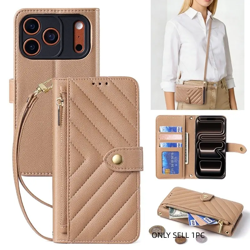 iPhone 13/14/15/16/17 Pro Max Crossbody Phone Case, Shockproof Leather Cover, Zipper Wallet, Fashionable Gift, Durable and Stylish