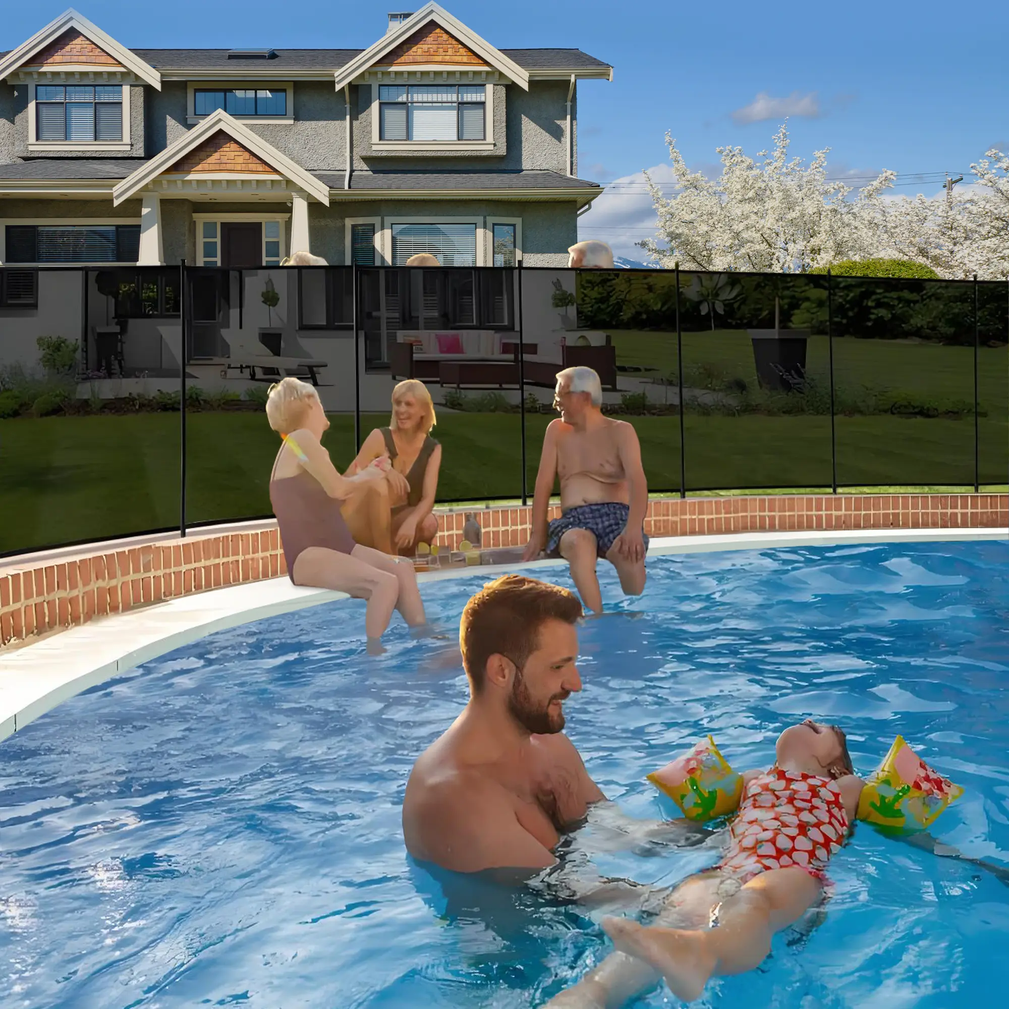 Aluminum Mesh Removable Pool Safety Fence in Black | DIY Setup for Inground Pool 4×48/60FT | Solution for preventing kids and pets from accidental pool falls