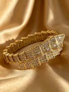 Snake Bangle Exquisite Bracelet For Women, Adjustable Copper Open Cuff, Full Paved Shiny CZ Zircon, Two-Tone Gold & Copper Hypoallergenic Stackable Jewelry, Gift For Daily Date Party Anniversary