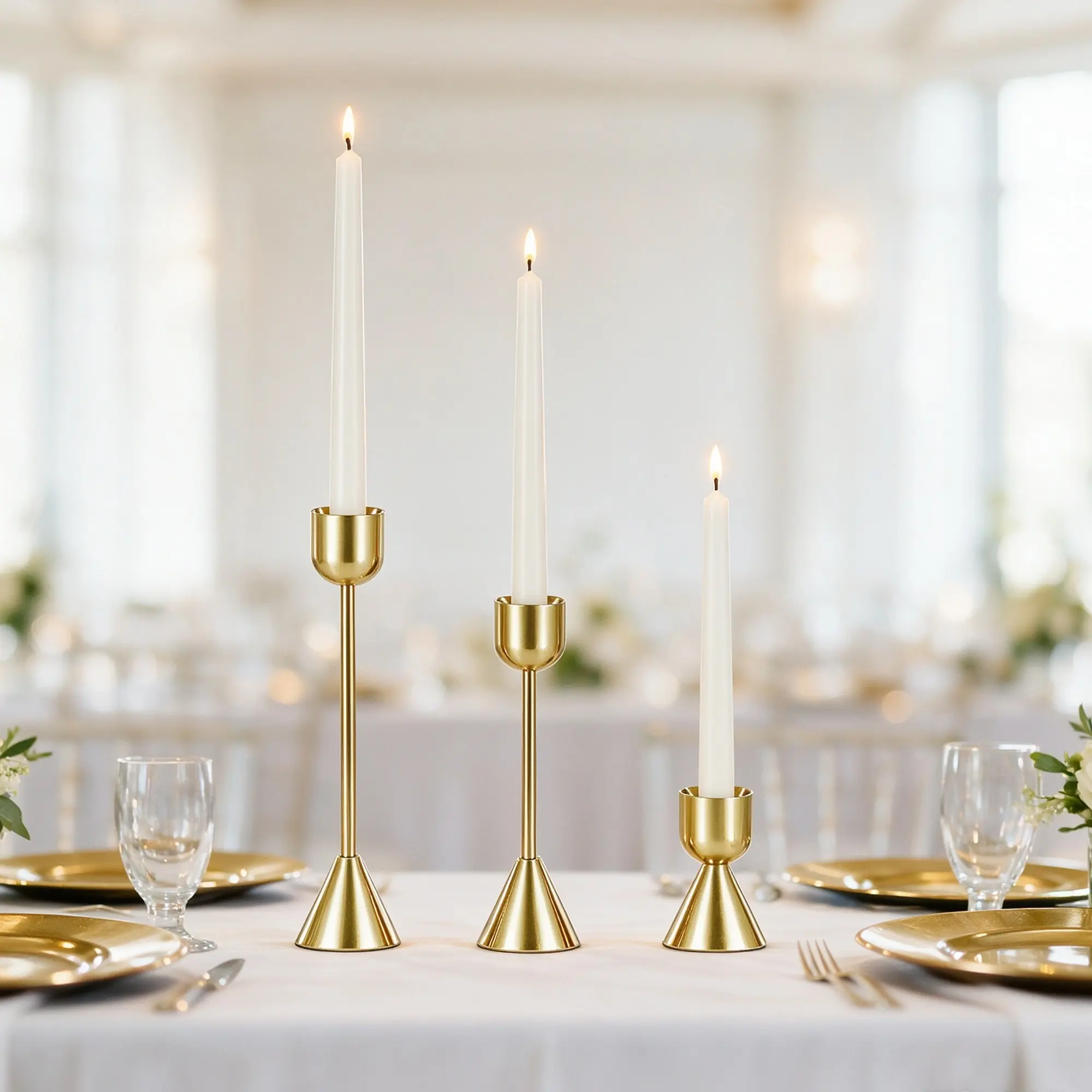 3 Piece Set Matte Metal Candle Holders, Slim Tall Long Candle Stands, Decorative Table Candles for Holidays, Dinners, Weddings, Living Room