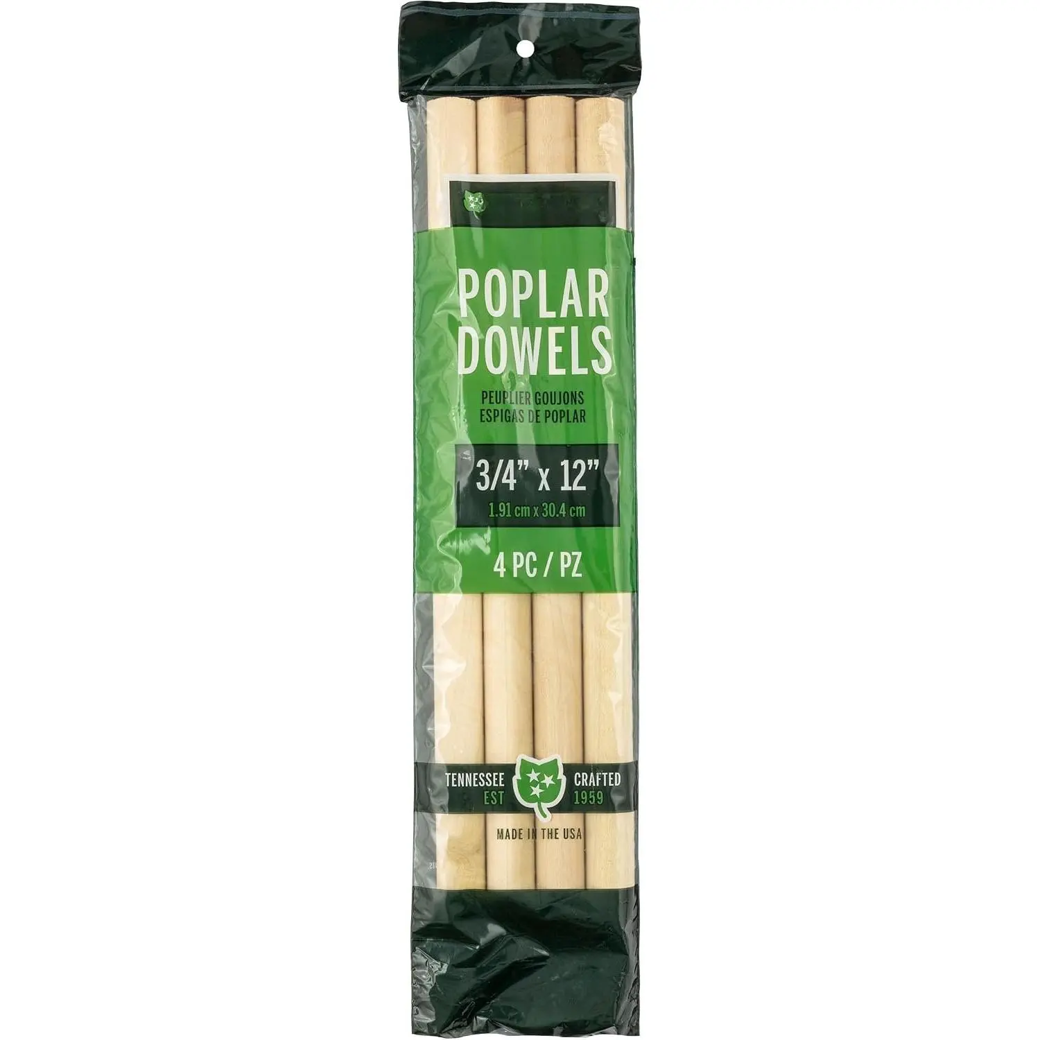 Round Wooden Dowel Rod 3/4" x 12" – Solid Hardwood Dowel for Crafts, DIY, Woodworking, and Arts Projects, Smooth Unfinished  Dowels for Crafting, School, and Hobby Projects, 4-Pack