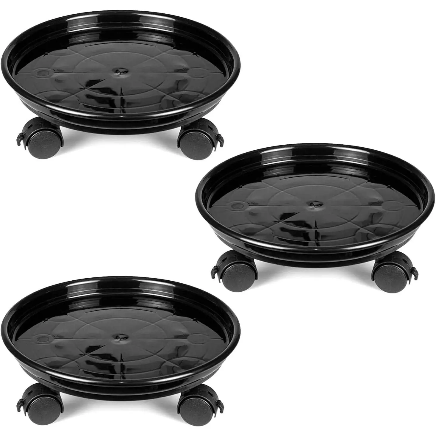 3 Pcs Plant Pallet Caddy Plant Stand Round Flower Pot Mover, Plant Pot Pallet Dolly Caster with Universal Wheels (Black)