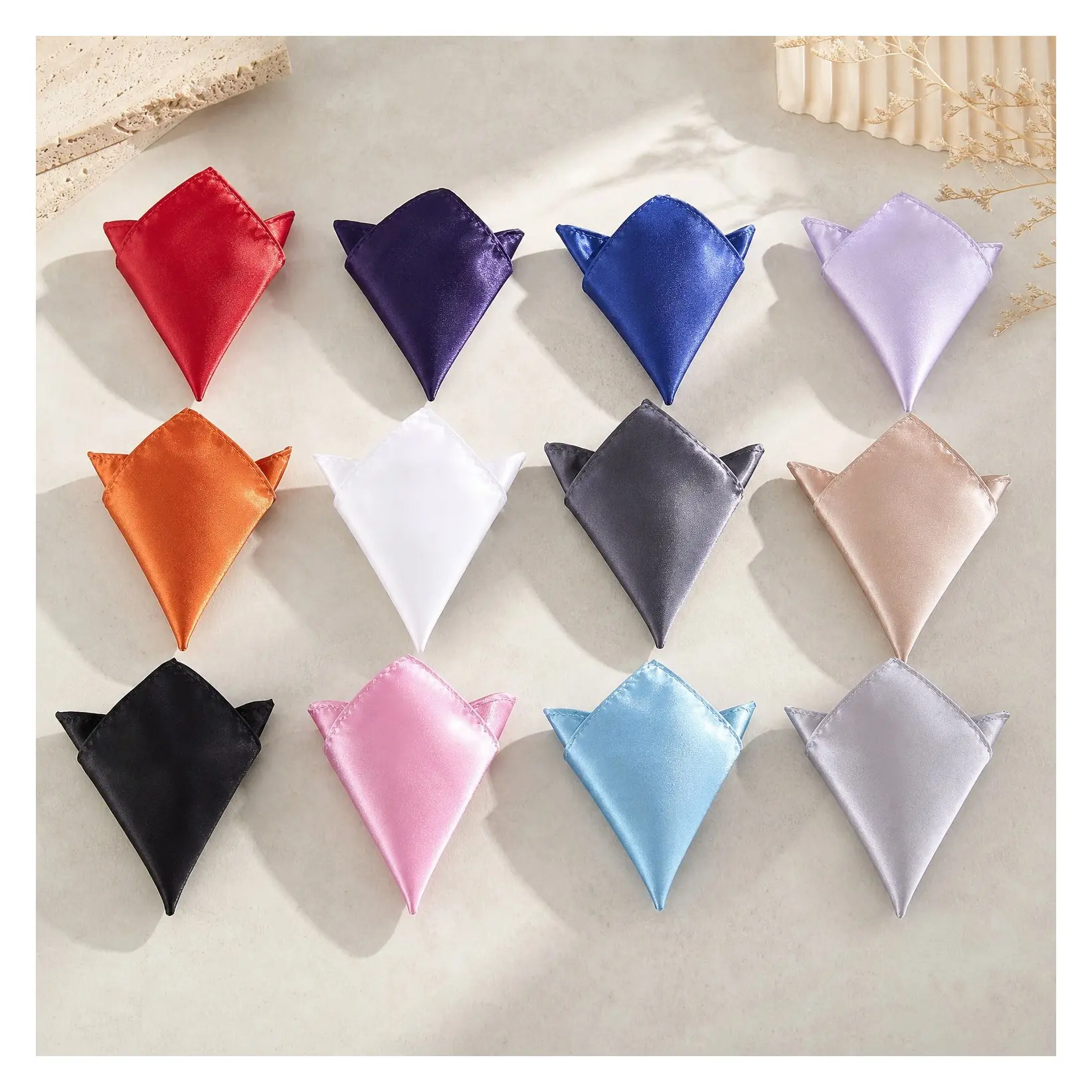 12 Pack Men's Satin Pocket Squares, 8.5 x 8.5 Inch Suit Handkerchiefs for Blazer, Tuxedo & Vest Pocket StylingGift