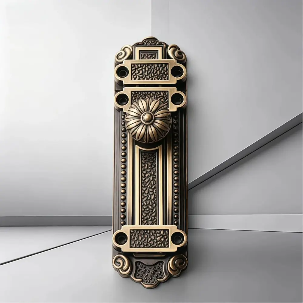 1 PCS Vintage Heavy-Duty Metal Door Lock and Bolt Set - Floral Pattern Design, No Battery Needed, Easy Installation, Door Locks for Home Security, Classic Design, Durable Construction, Door Hardware