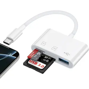 USB C SD Card Reader Digital Camera Adapter, for iPhone 17e/16e/16 Pro Max/16 Plus/17/17 Pro Max/15, 3 in 1 USB-C Memory Trail Card Adapter, with SD/Micro SD Card &USB Port, for Samsung Galaxy S26 Ultra