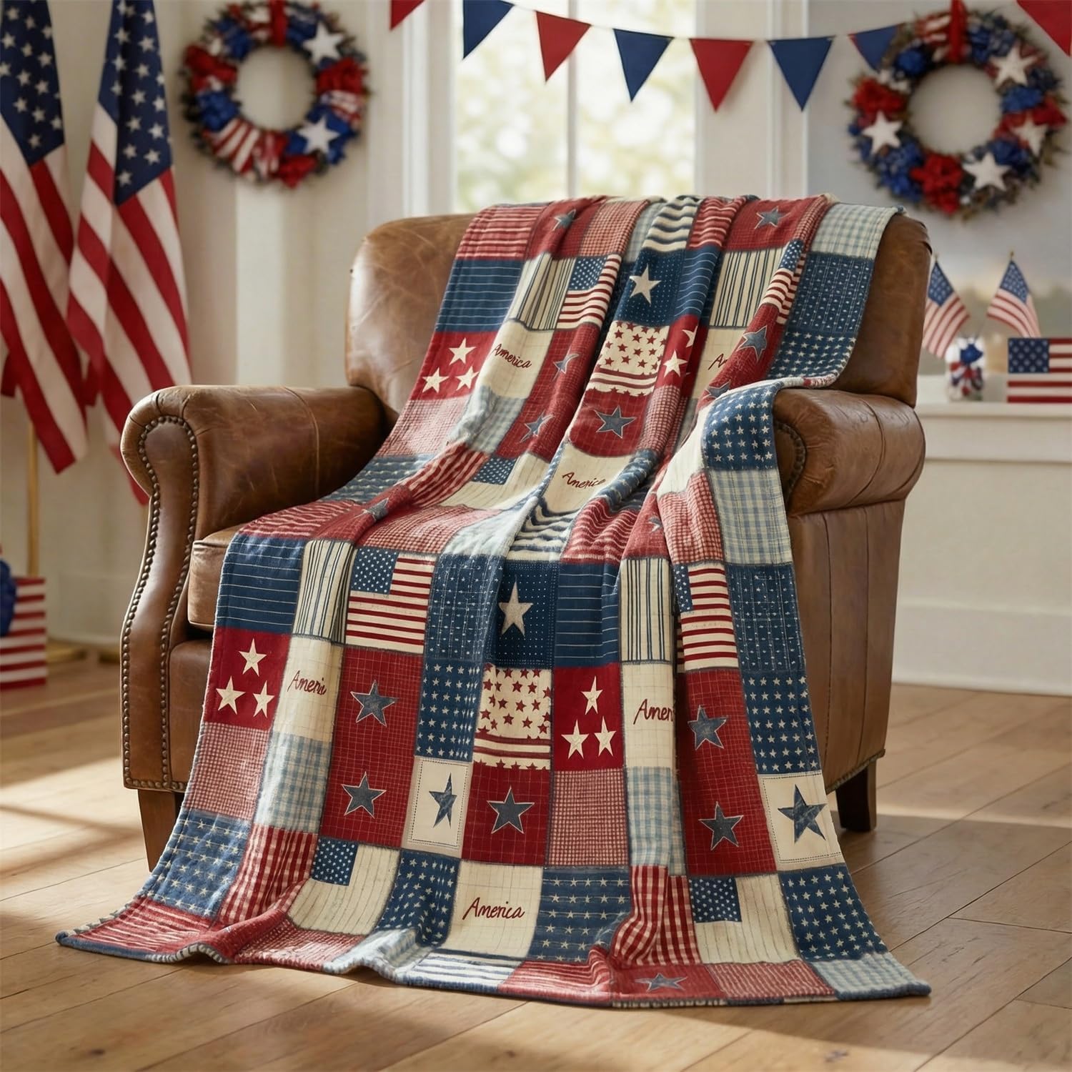 Horaldaily 4th of July Flannel Blanket Throw, Patriotic Veterans Day American Flag Soft Fuzzy Plush Cozy Fleece Blankets for Couch Sofa Bed Decor, Ideal Gifts for Kids Adults 50x60