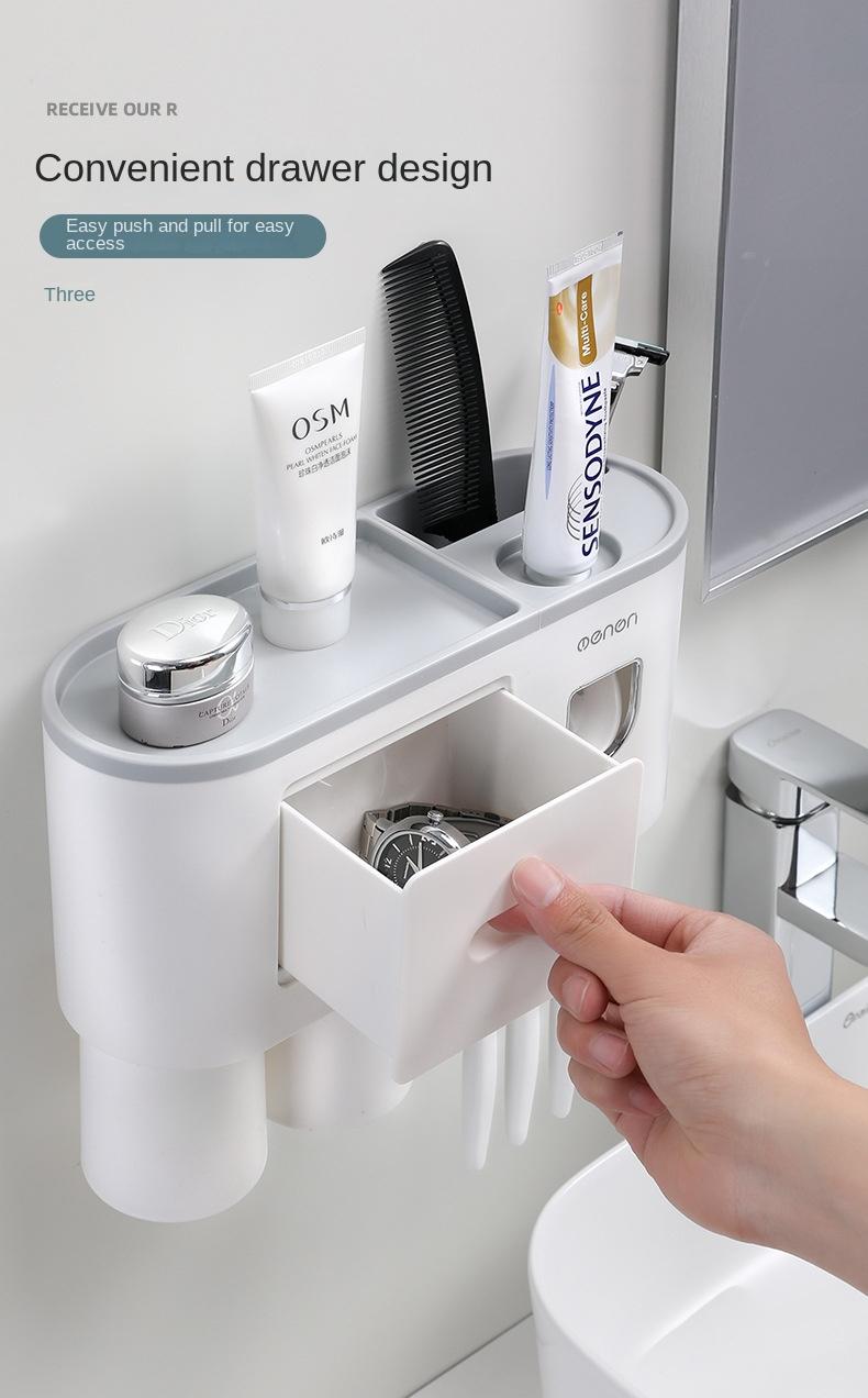Creative toothbrush shelf, no punching, mouthwash, brushing cup, wall-mounted bathroom storage, automatic toothpaste squeezer toothbrush sterilizer